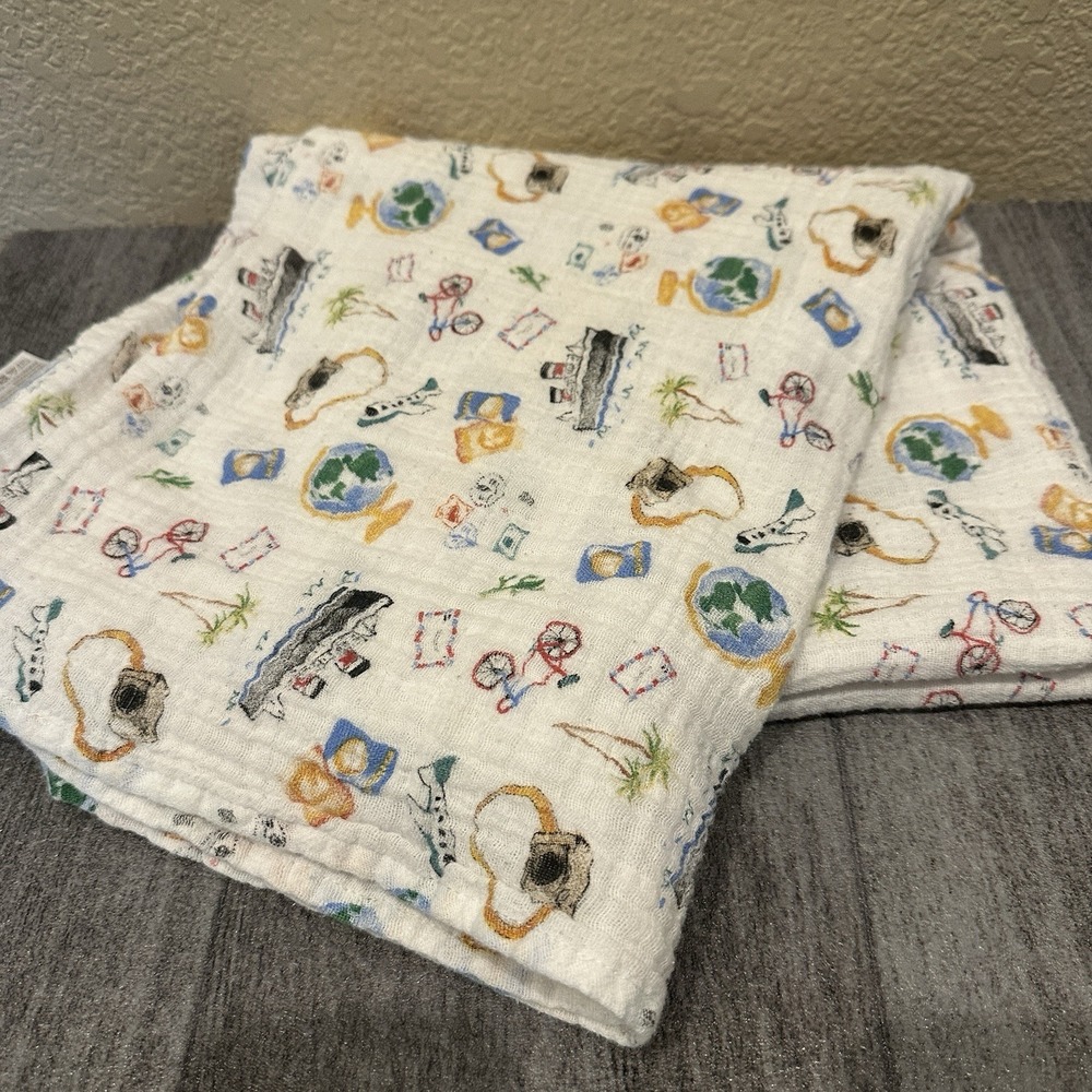 Aden + Anais Cotton Muslin Swaddle Blanket Around The World Print 47 X 44 Infant
